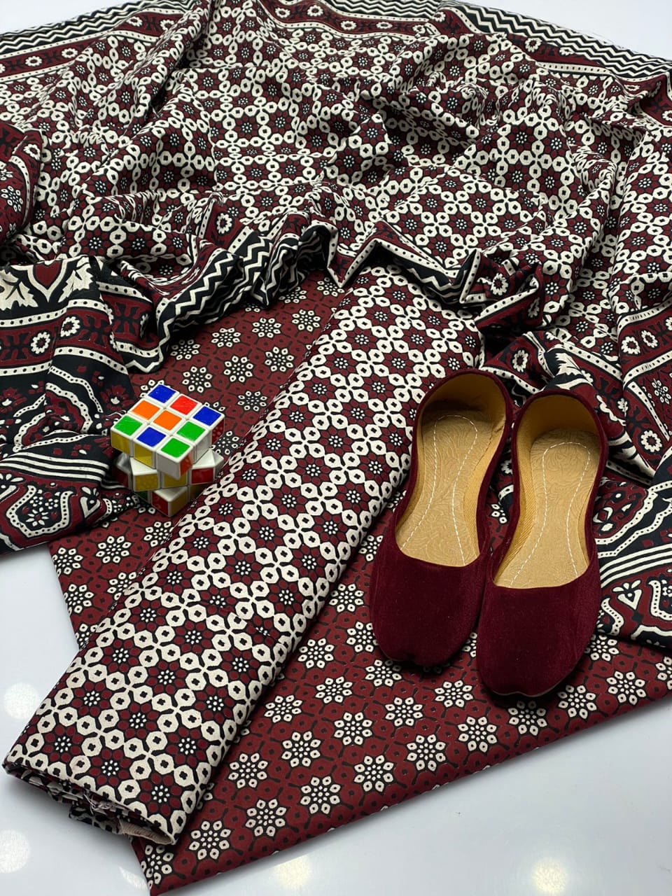 Beautifull Ajrak Print Work Collection 3Pc - Aura - Almora(Women Fashion)