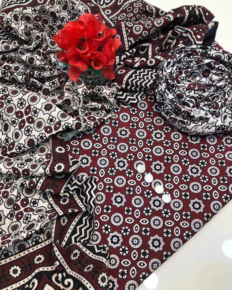 Beautifull Ajrak Print Work Collection 3Pc - Aura - Almora(Women Fashion)