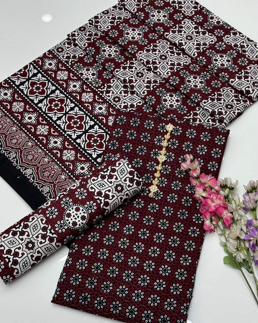Beautifull Ajrak Print Work Collection 3Pc - Aura - Almora(Women Fashion)