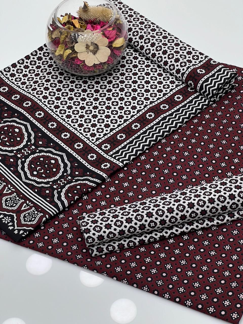 Beautifull Ajrak Print Work Collection 3Pc - Aura - Almora(Women Fashion)