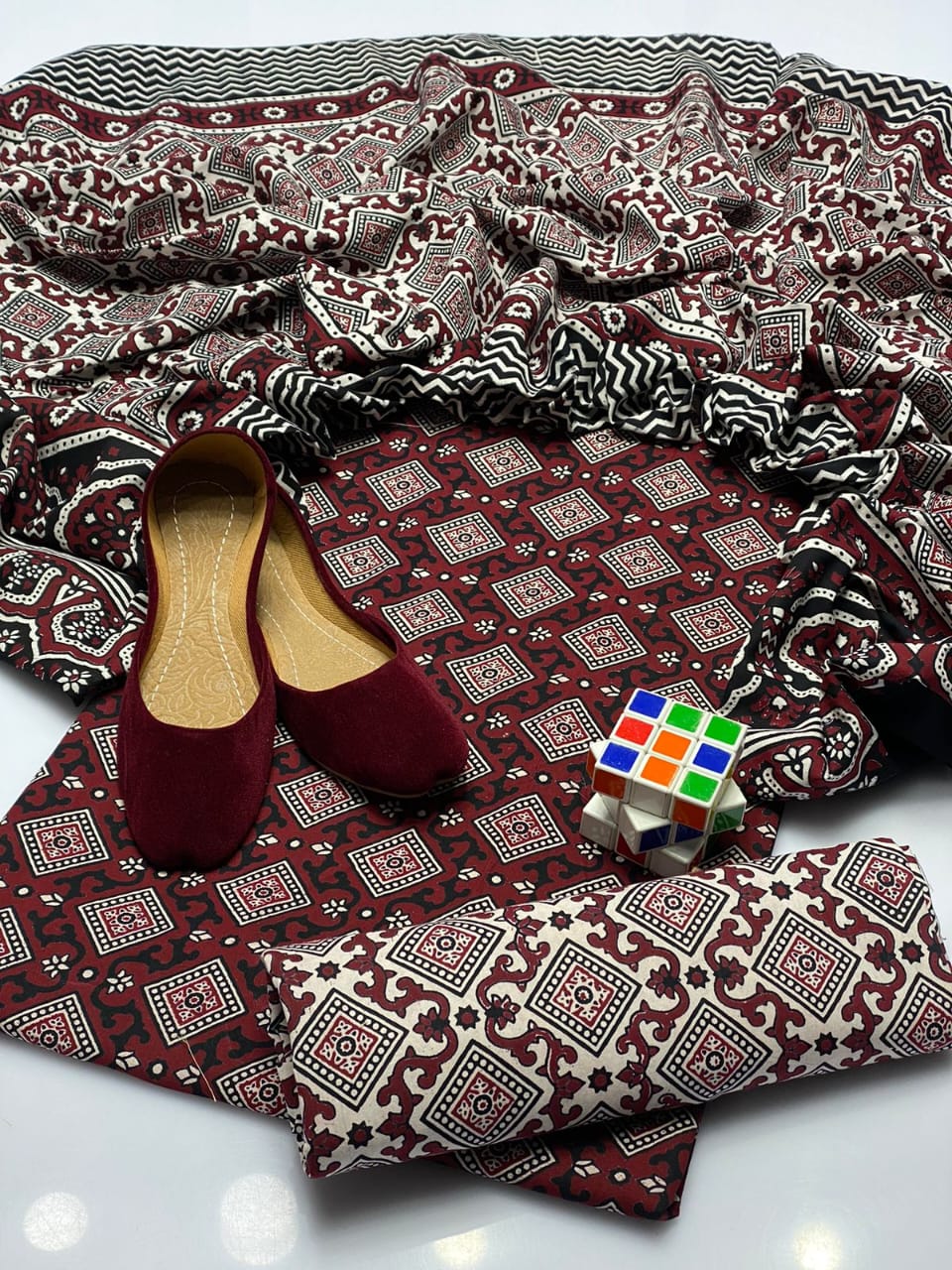 Beautifull Ajrak Print Work Collection 3Pc - Aura - Almora(Women Fashion)