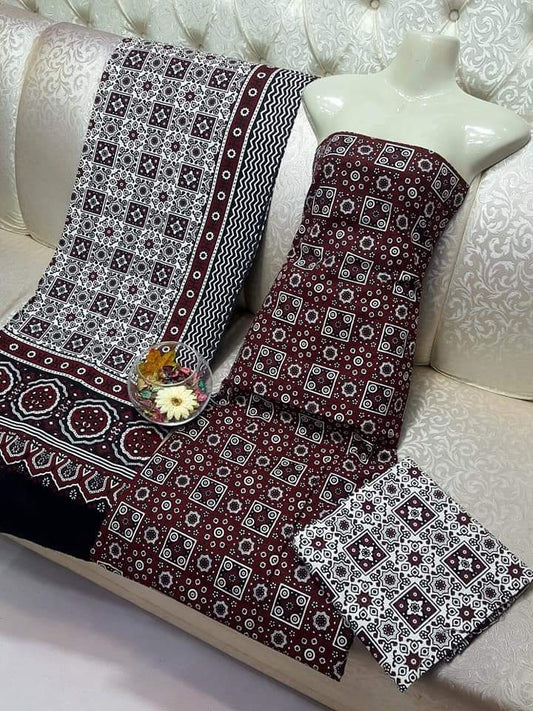 Beautifull Ajrak Print Work Collection 3Pc - Aura - Almora(Women Fashion)