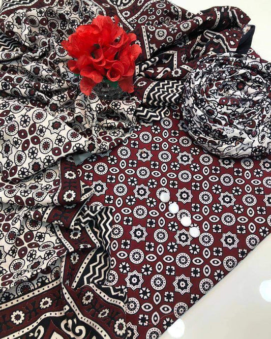 Beautifull Ajrak Print Work Collection 3Pc - Aura - Almora(Women Fashion)