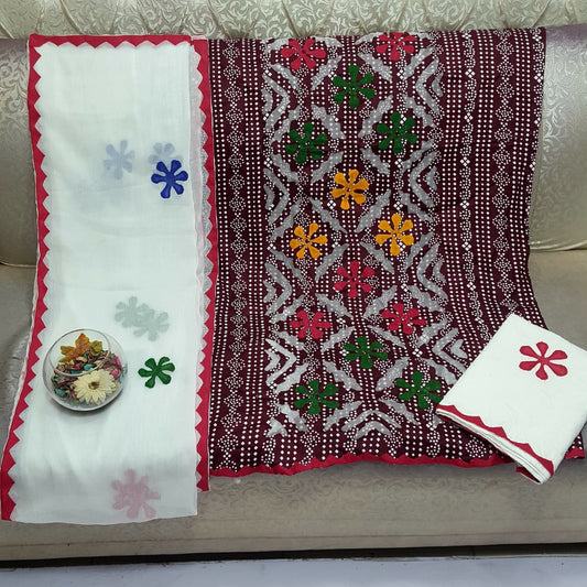 Beautifull Chuniri Print With Hand Applique Work Collection 3Pc - Aura - Almora(Women Fashion)