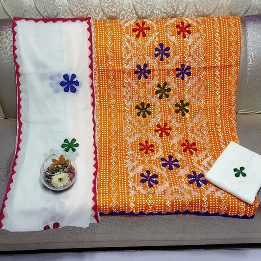Beautifull Chuniri Print With Hand Applique Work Collection 3Pc - Aura - Almora(Women Fashion)