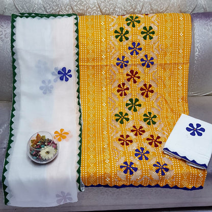 Beautifull Chuniri Print With Hand Applique Work Collection 3Pc - Aura - Almora(Women Fashion)