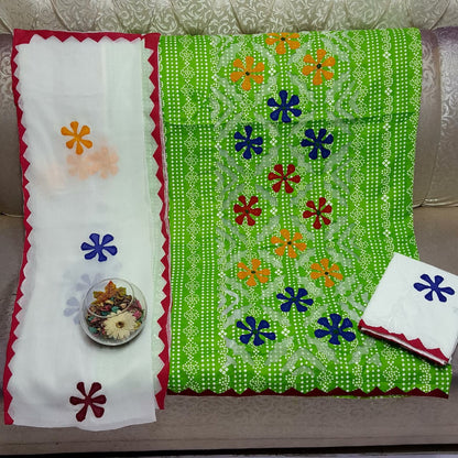 Beautifull Chuniri Print With Hand Applique Work Collection 3Pc - Aura - Almora(Women Fashion)