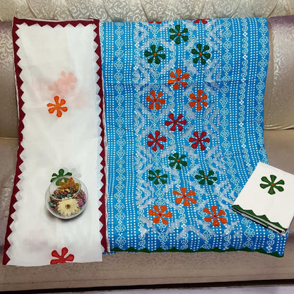 Beautifull Chuniri Print With Hand Applique Work Collection 3Pc - Aura - Almora(Women Fashion)