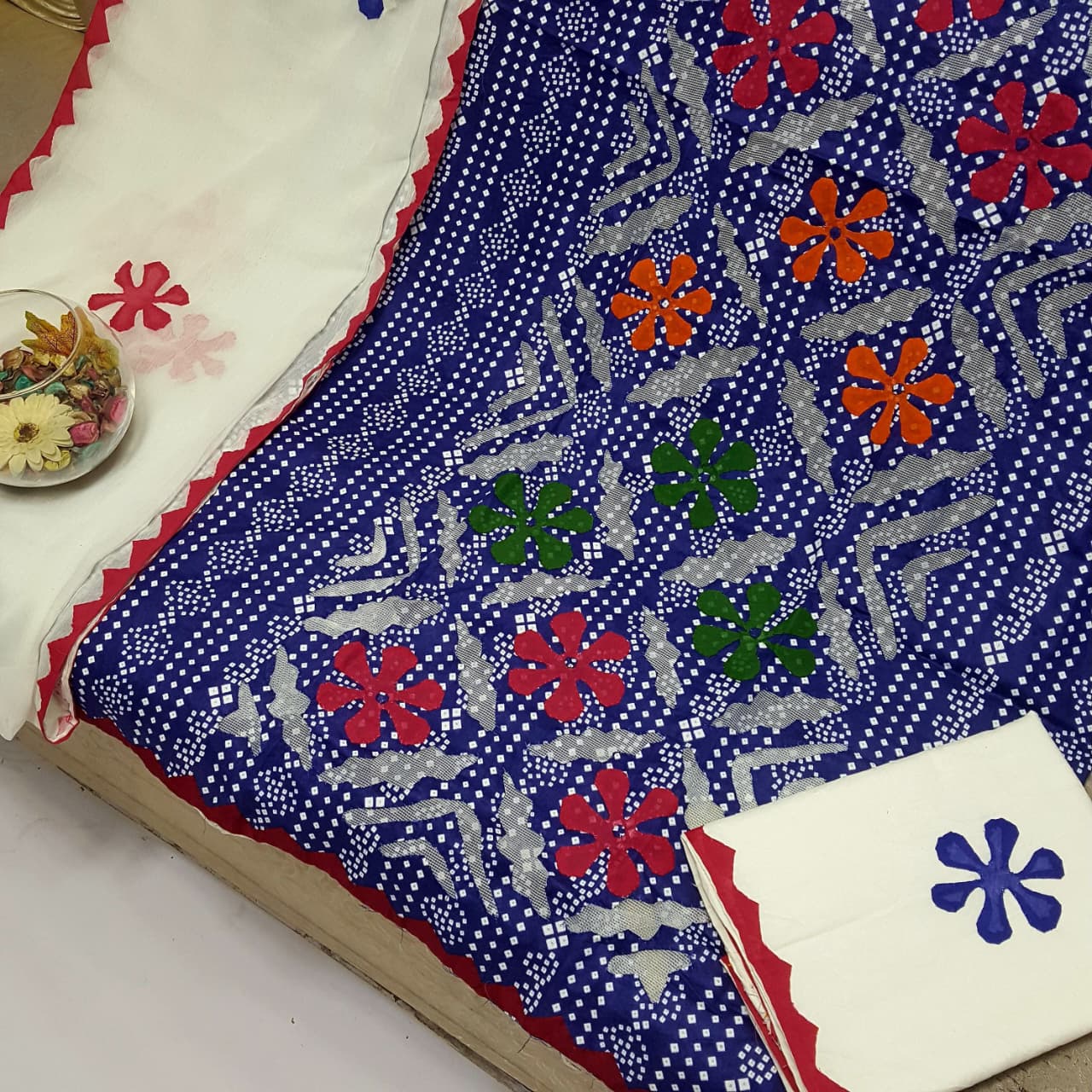 Beautifull Chuniri Print With Hand Applique Work Collection 3Pc - Aura - Almora(Women Fashion)
