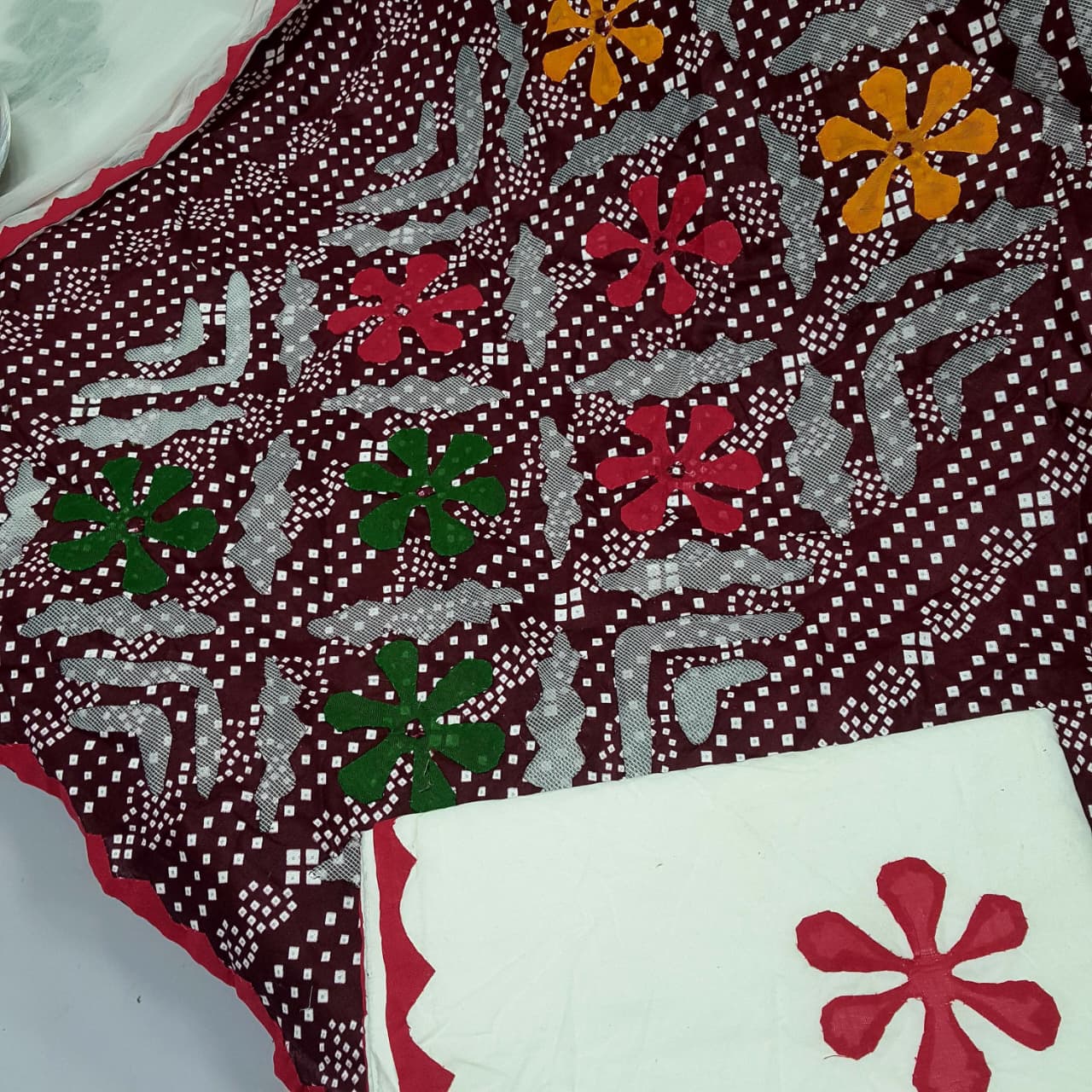 Beautifull Chuniri Print With Hand Applique Work Collection 3Pc - Aura - Almora(Women Fashion)
