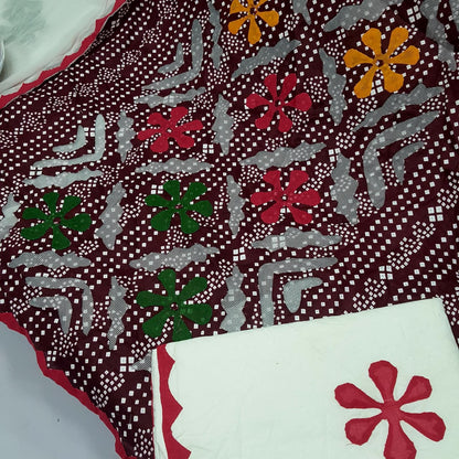 Beautifull Chuniri Print With Hand Applique Work Collection 3Pc - Aura - Almora(Women Fashion)