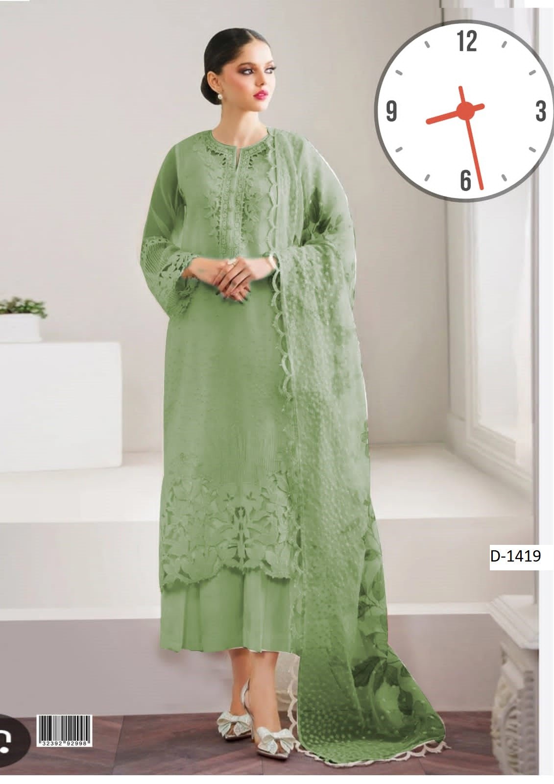 D - 1419 Baroque Chantelle – Heavy Embroidered Organza Suit with Silk Trouser - Aura - Almora(Women Fashion)