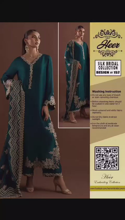 Heer’s Collection Design #152 – Luxury Shamooz Silk & Organza Embroidered Suit