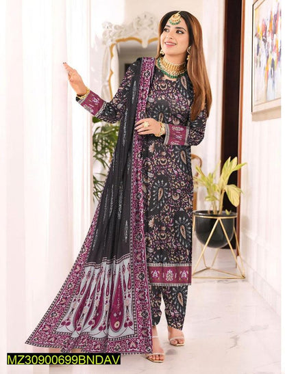 3 PCs women's Unstiched Khaddar Printed Suit