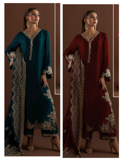 Heer’s Collection Design #152 – Luxury Shamooz Silk & Organza Embroidered Suit