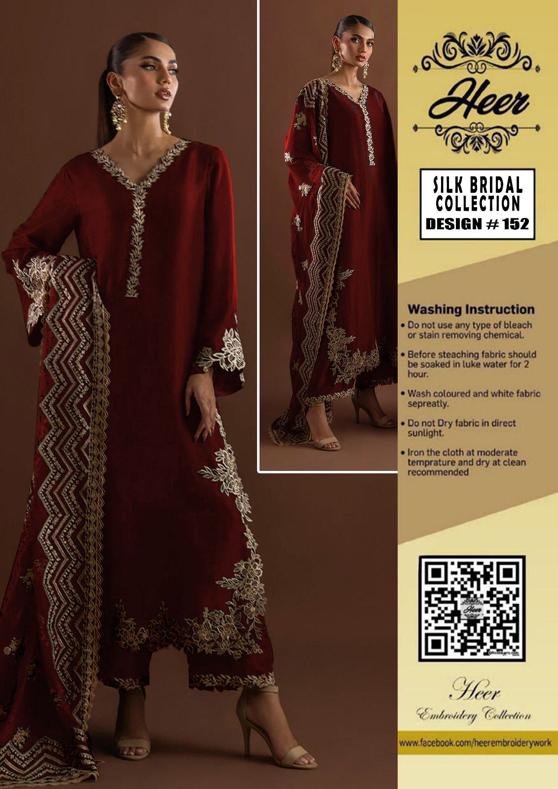Heer’s Collection Design #152 – Luxury Shamooz Silk & Organza Embroidered Suit